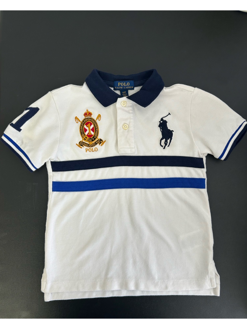 POLO RALPH LAUREN Size 4T Striped Embroidered Brand Logo Polo Shirt